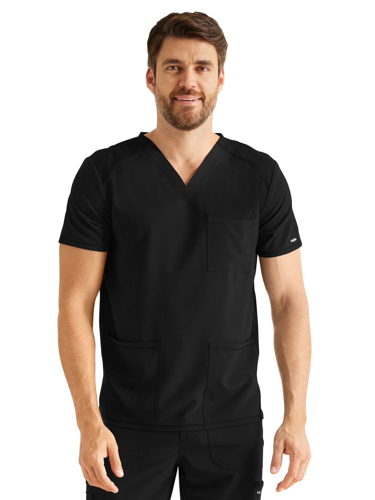 Men's 3-Pocket V-Neck Scrub Top - IP603A - Black