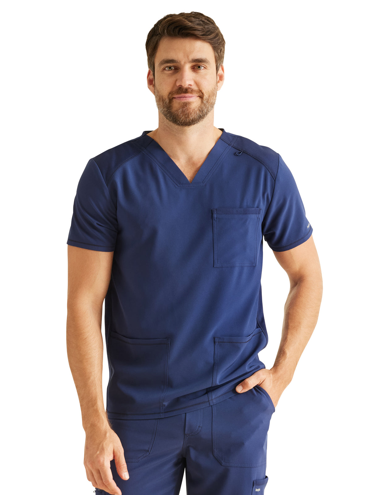 Men's 3-Pocket V-Neck Scrub Top - IP603A - Navy