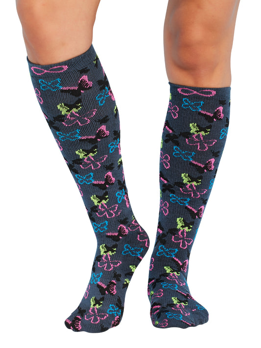 1 Pair Pack 15-20 mmHg Support Socks - KICKSTART - Butterfly Bloom