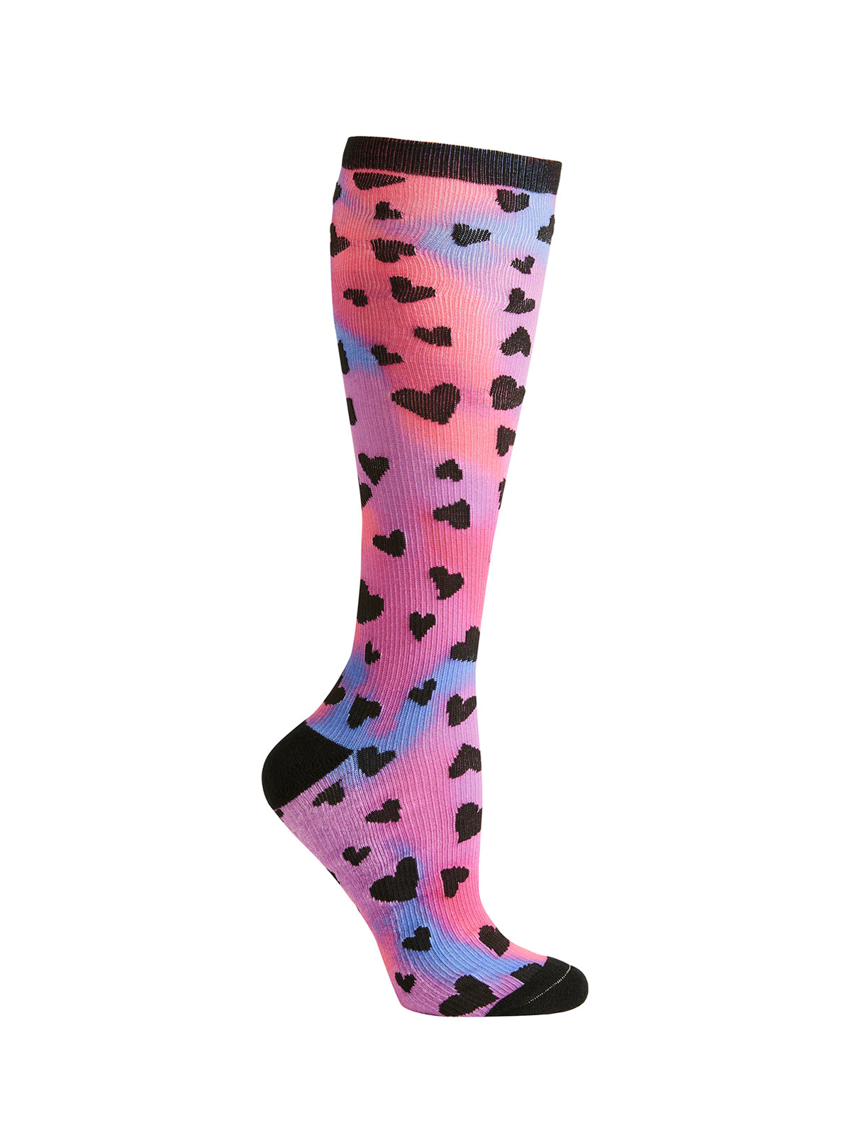 Women's 1 Pair Pack 15-20 mmHg Support Socks - KICKSTART - Tie Dye Heart