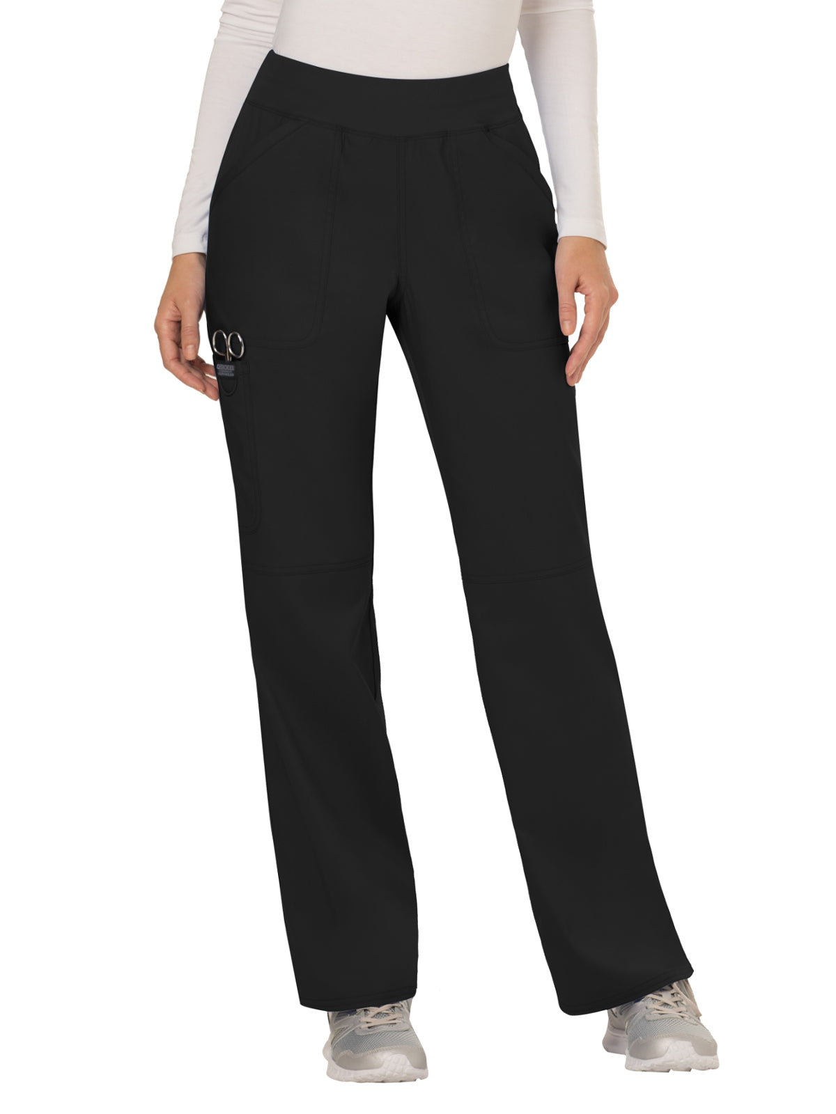 Women's 4-Pocket Mid Rise Straight Leg Pull-on Scrub Pant - WW110 - Black