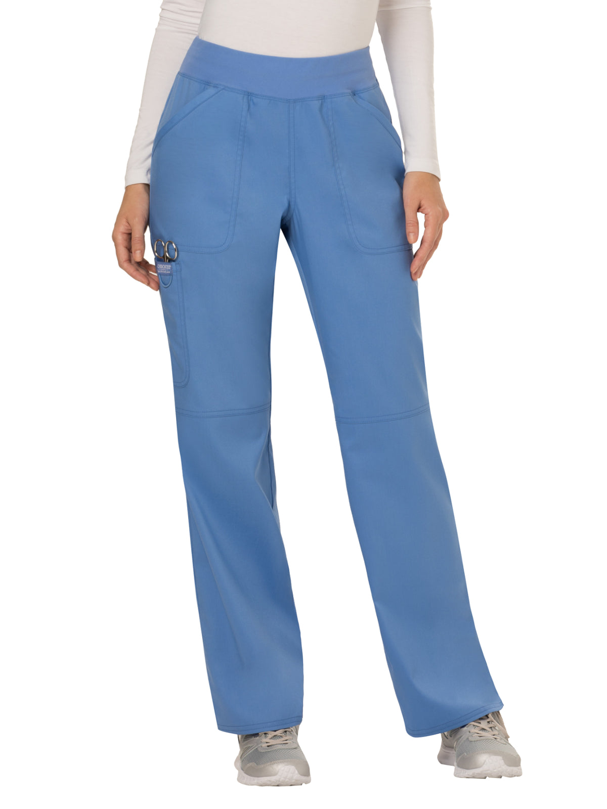 Women's 4-Pocket Mid Rise Straight Leg Pull-on Scrub Pant - WW110 - Ciel Blue