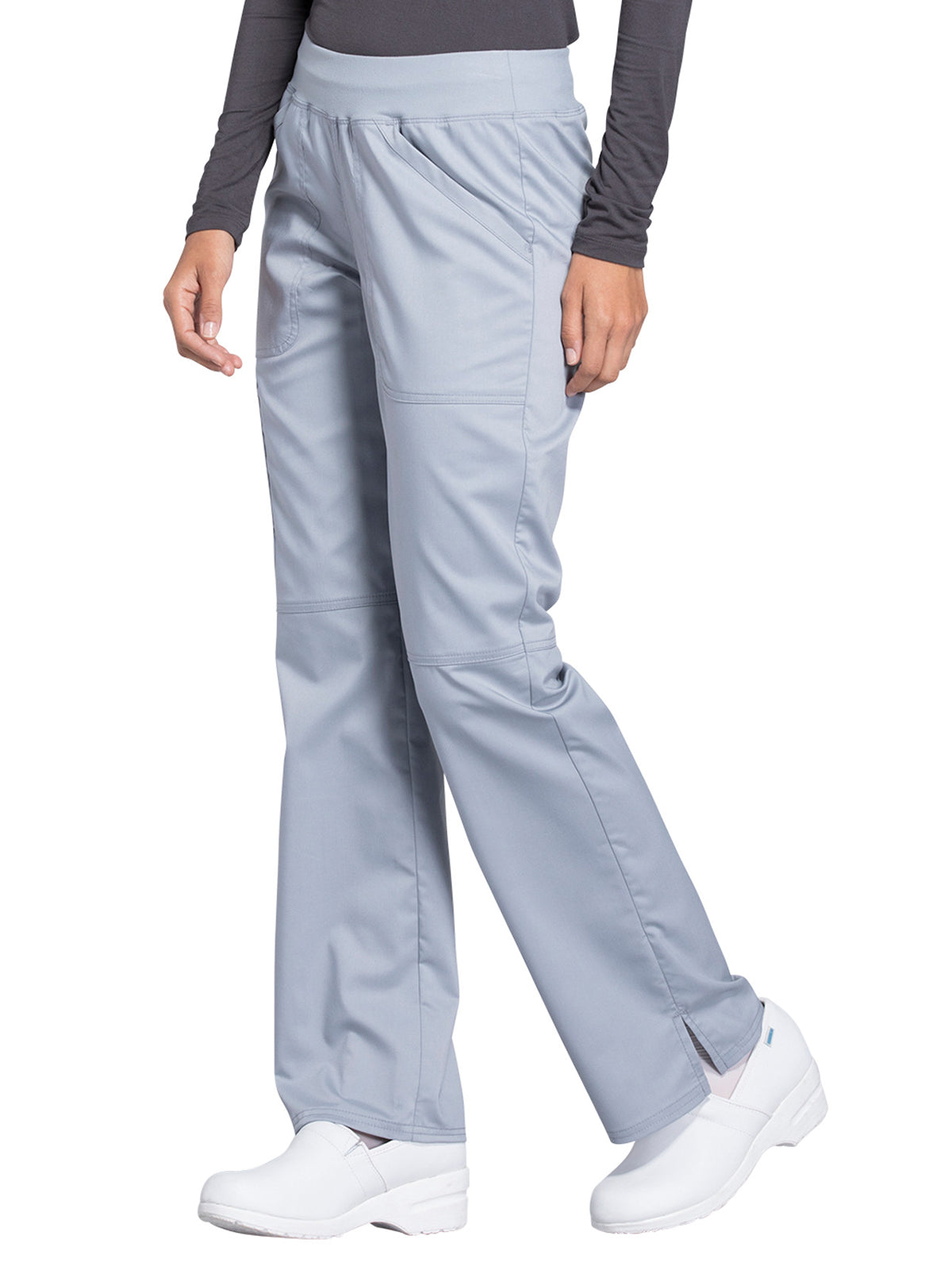 Women's 4-Pocket Mid Rise Straight Leg Pull-on Scrub Pant - WW110 - Grey