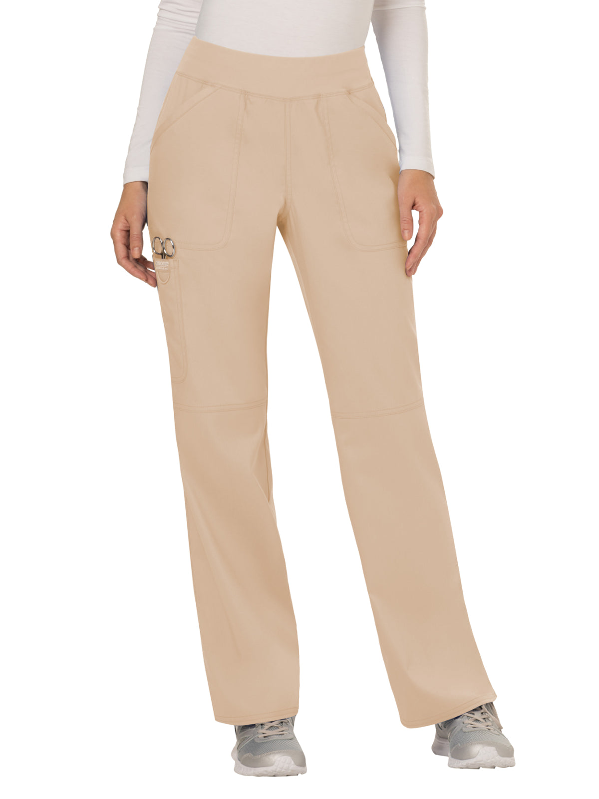 Women's 4-Pocket Mid Rise Straight Leg Pull-on Scrub Pant - WW110 - Khaki