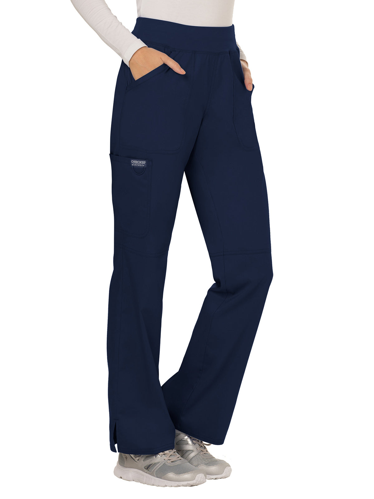 Women's 4-Pocket Mid Rise Straight Leg Pull-on Scrub Pant - WW110 - Navy