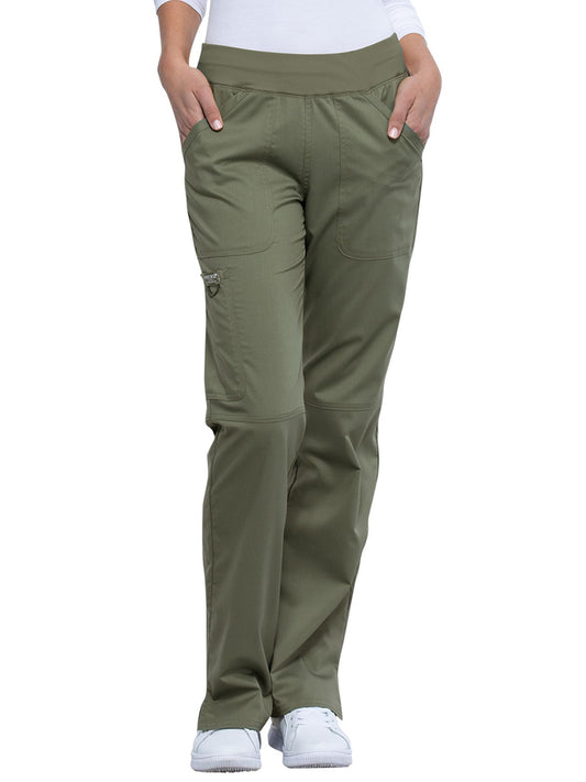 Women's 4-Pocket Mid Rise Straight Leg Pull-on Scrub Pant - WW110 - Olive