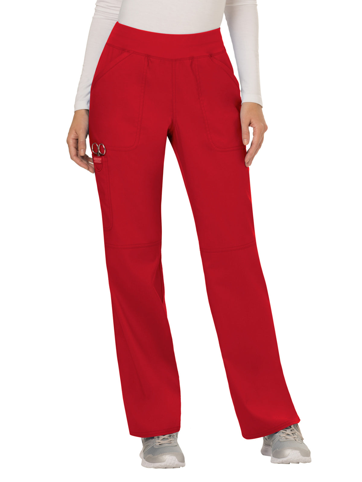 Women's 4-Pocket Mid Rise Straight Leg Pull-on Scrub Pant - WW110 - Red