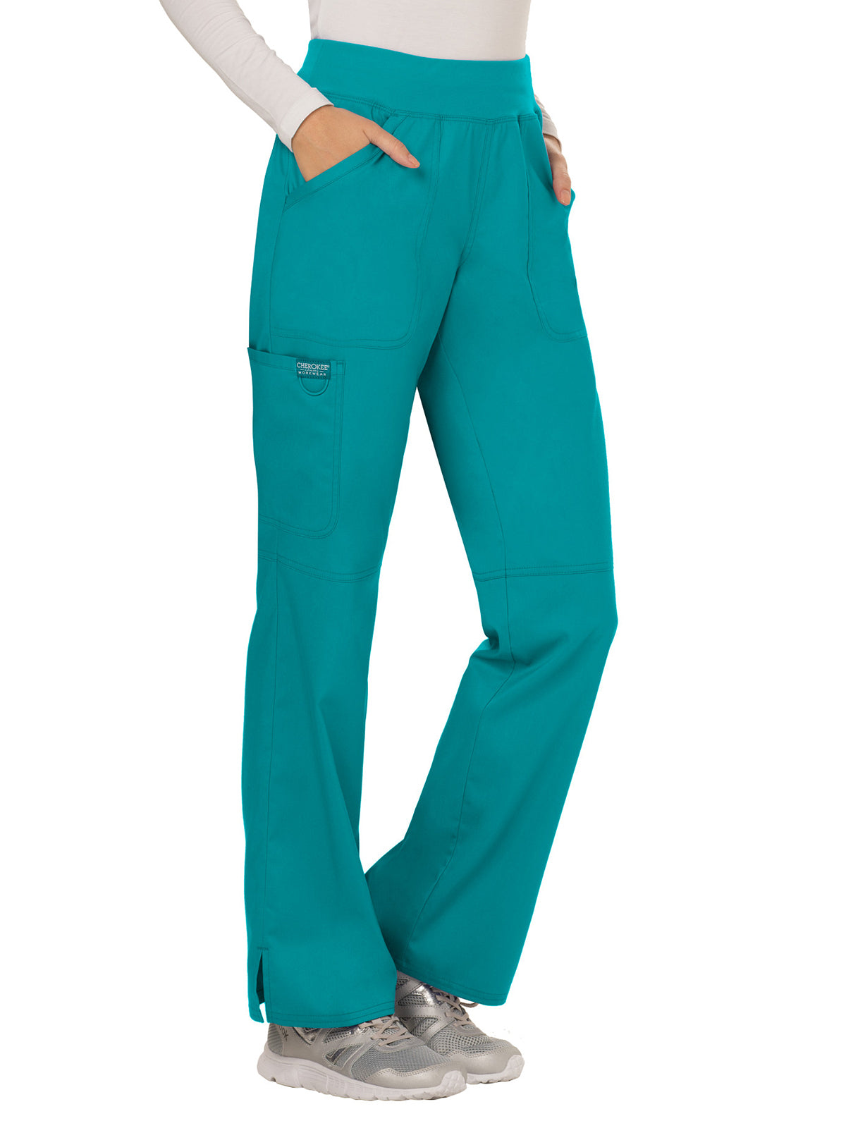 Women's 4-Pocket Mid Rise Straight Leg Pull-on Scrub Pant - WW110 - Teal Blue