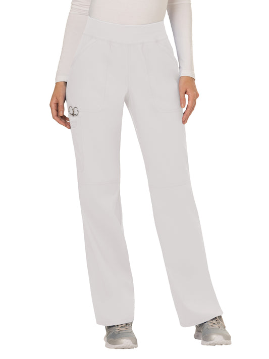 Women's 4-Pocket Mid Rise Straight Leg Pull-on Scrub Pant - WW110 - White