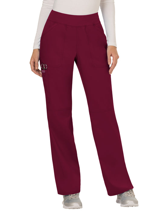 Women's 4-Pocket Mid Rise Straight Leg Pull-on Scrub Pant - WW110 - Wine