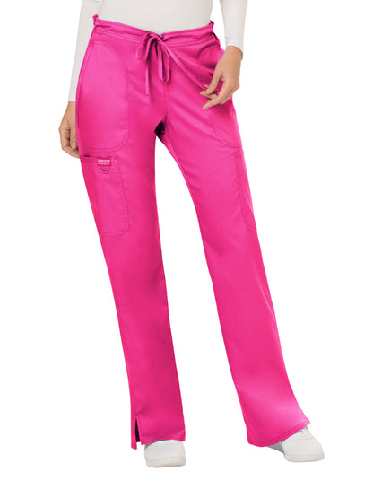 Women's 5-Pocket Mid Rise Drawstring Scrub Pant - WW120 - Electric Pink