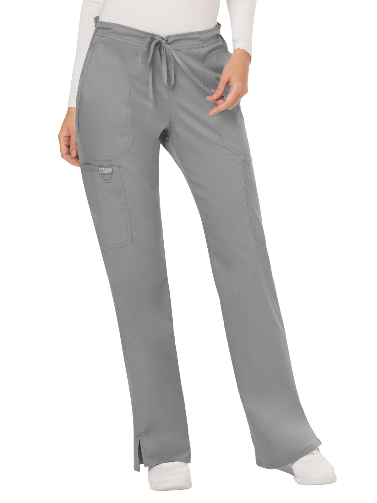 Women's 5-Pocket Mid Rise Drawstring Scrub Pant - WW120 - Grey