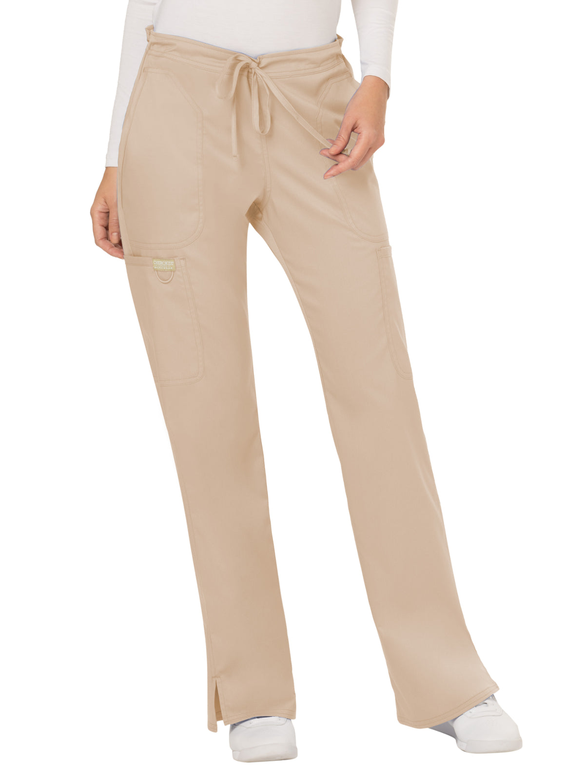 Women's 5-Pocket Mid Rise Drawstring Scrub Pant - WW120 - Khaki