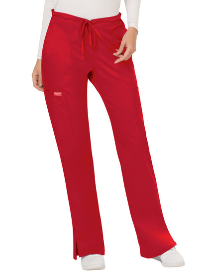 Women's 5-Pocket Mid Rise Drawstring Scrub Pant - WW120 - Red