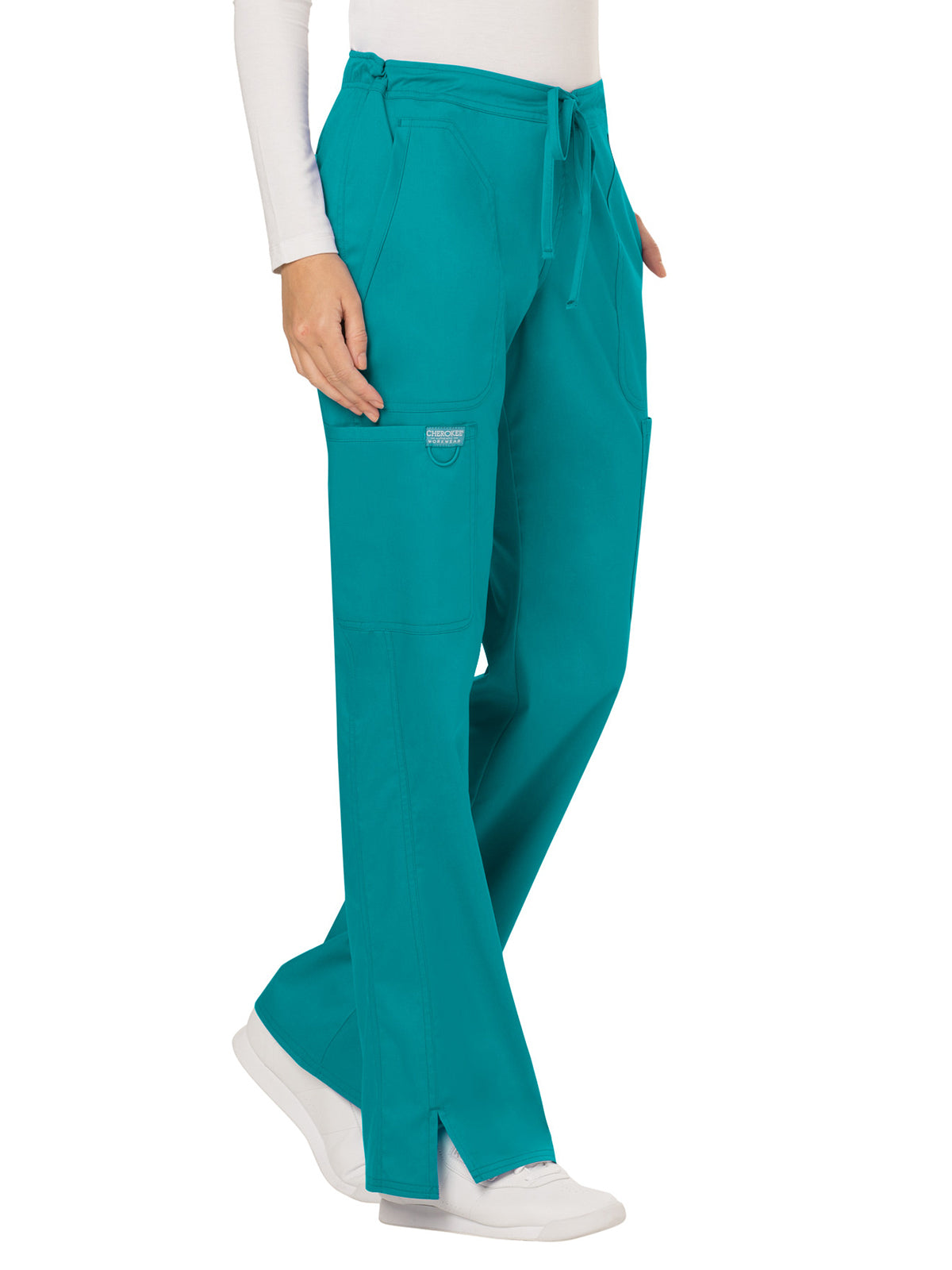 Women's 5-Pocket Mid Rise Drawstring Scrub Pant - WW120 - Teal Blue