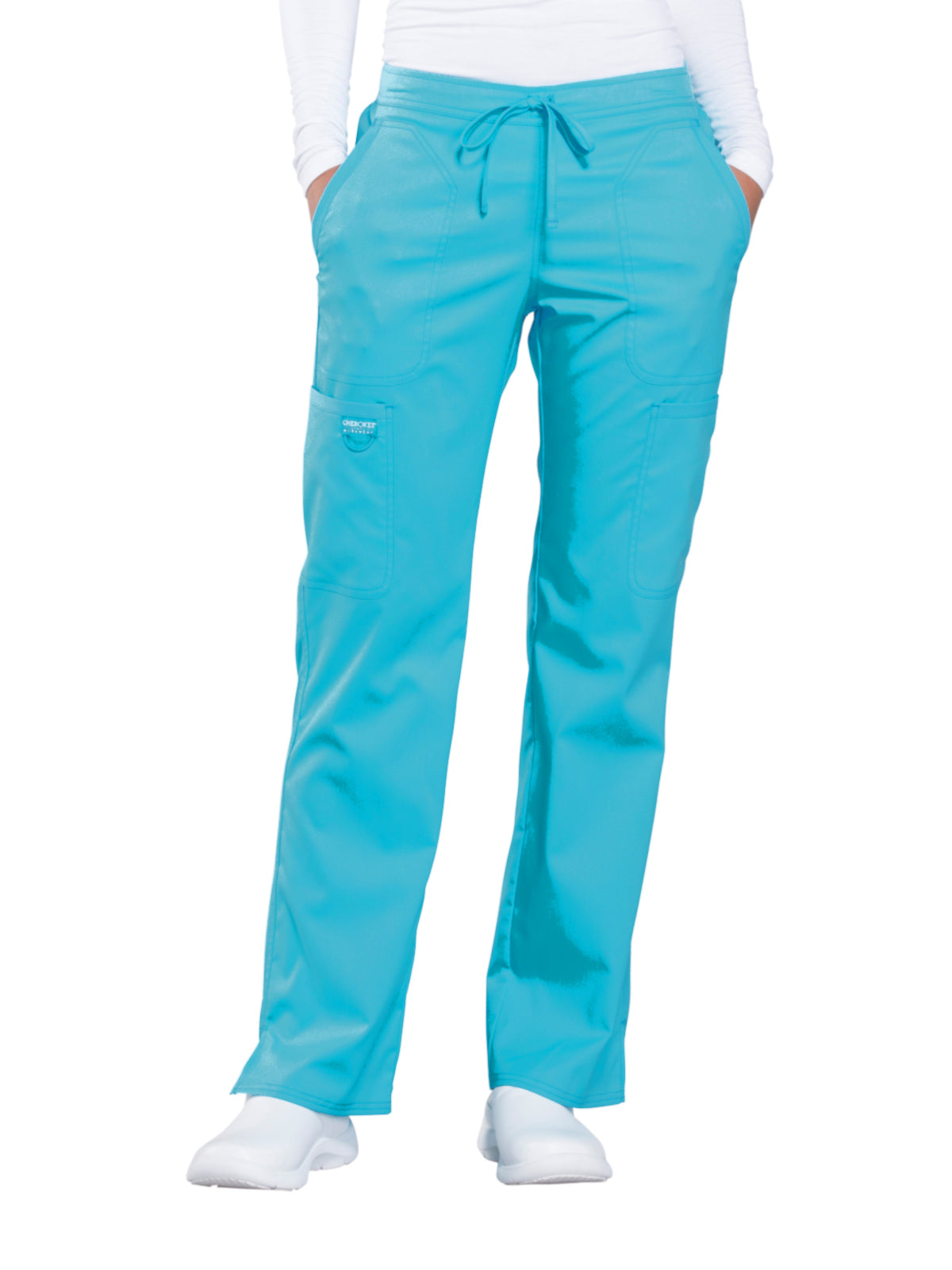 Women's 5-Pocket Mid Rise Drawstring Scrub Pant - WW120 - Turquoise