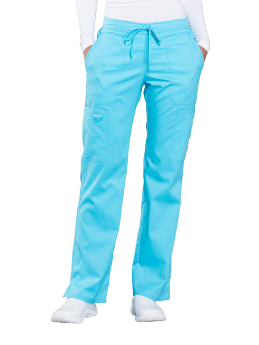 Women's 5-Pocket Mid Rise Drawstring Scrub Pant - WW120 - Turquoise