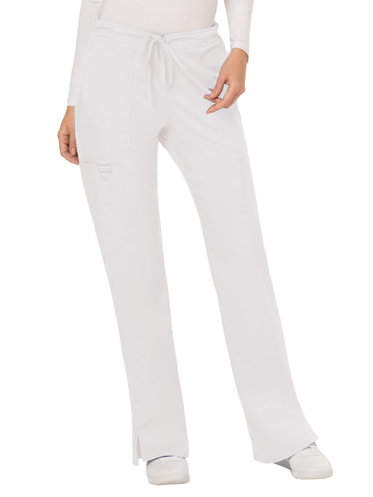 Women's 5-Pocket Mid Rise Drawstring Scrub Pant - WW120 - White