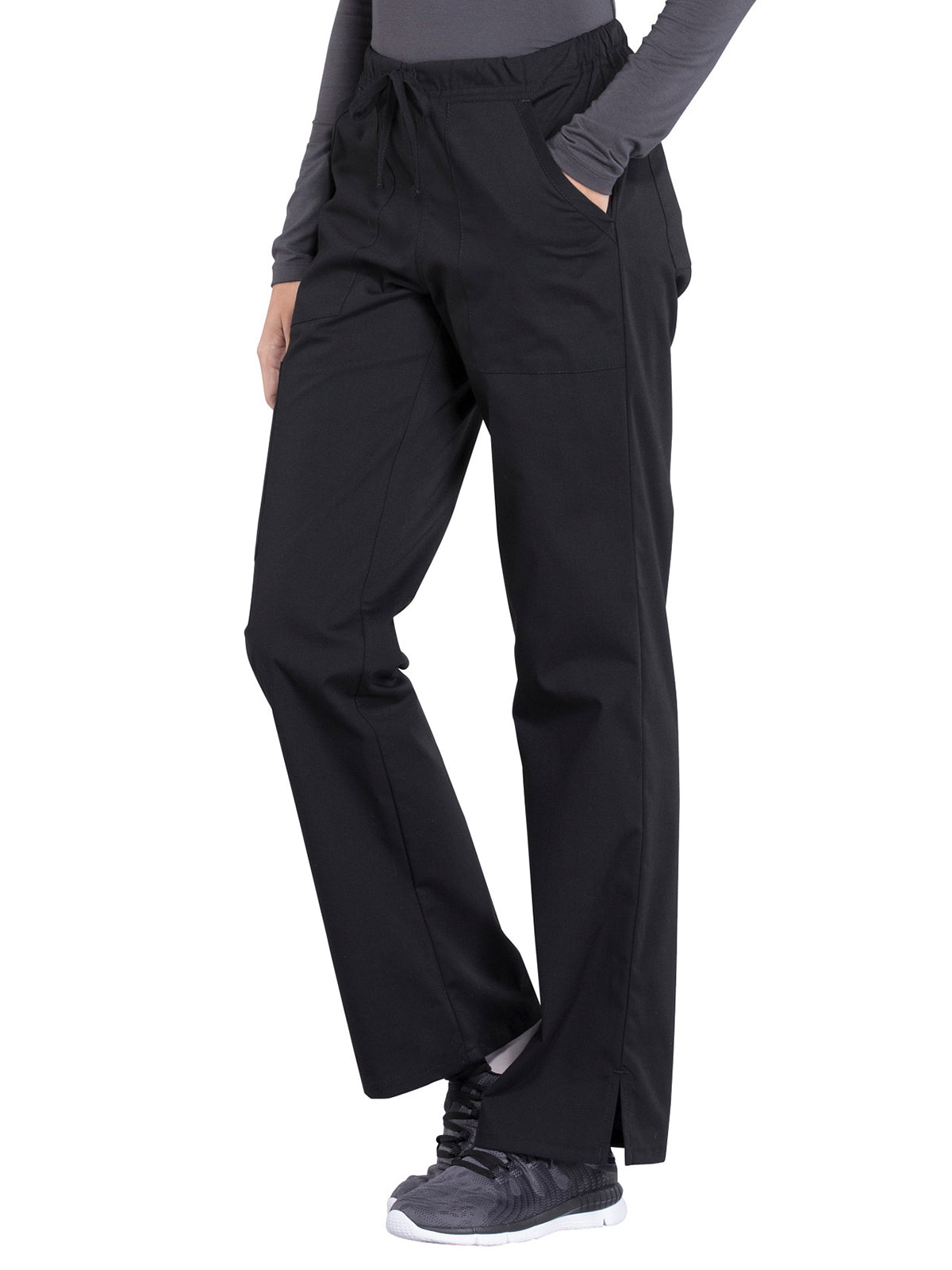 Women's Mid Rise Straight Leg Drawstring Pant - WW160 - Black