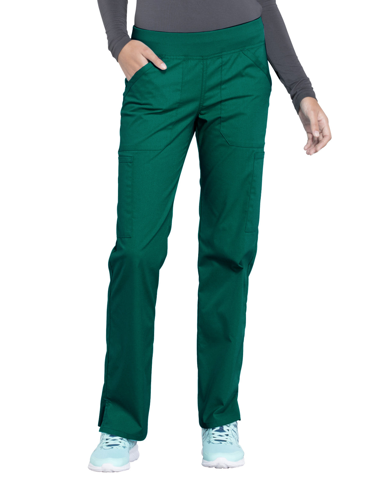 Women's Mid Rise Straight Leg Cargo Scrub Pant - WW170 - Hunter Green