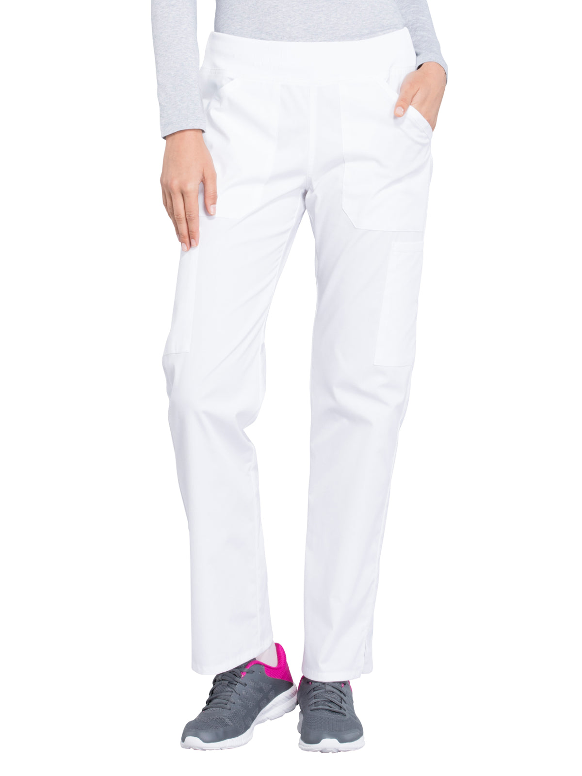 Women's Mid Rise Straight Leg Cargo Scrub Pant - WW170 - White