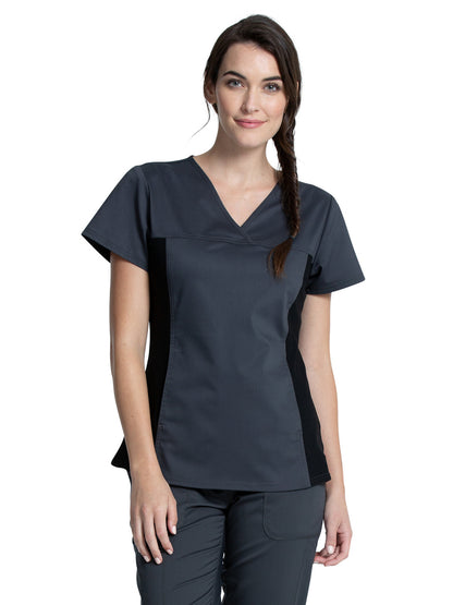 Women's 1-Pocket V-Neck Knit Panel Scrub Top - WW2875 - Pewter