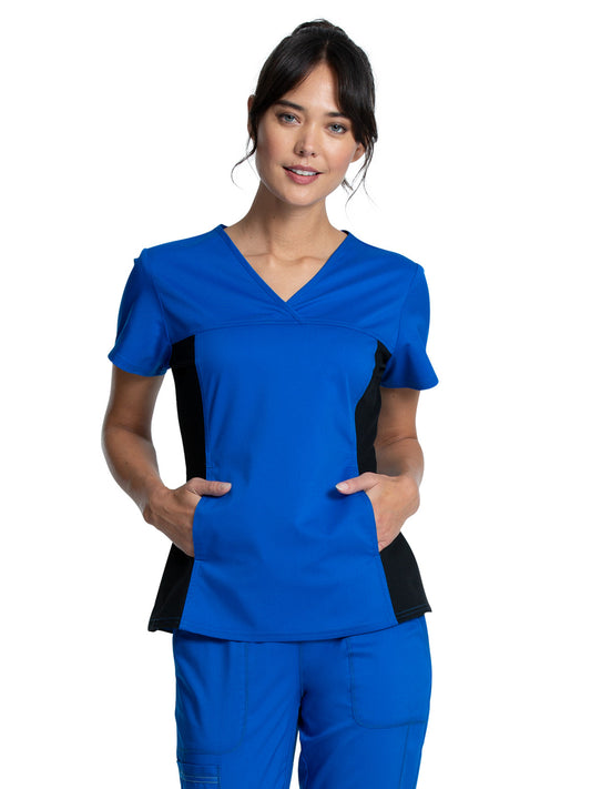 Women's 1-Pocket V-Neck Knit Panel Scrub Top - WW2875 - Royal