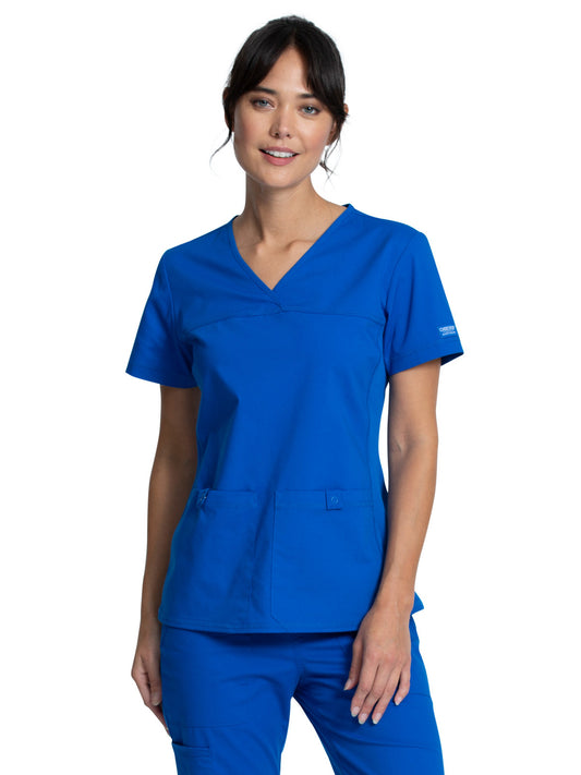 Women's 2-Pocket Knit Panel V-Neck Scrub Top - WW2968 - Royal