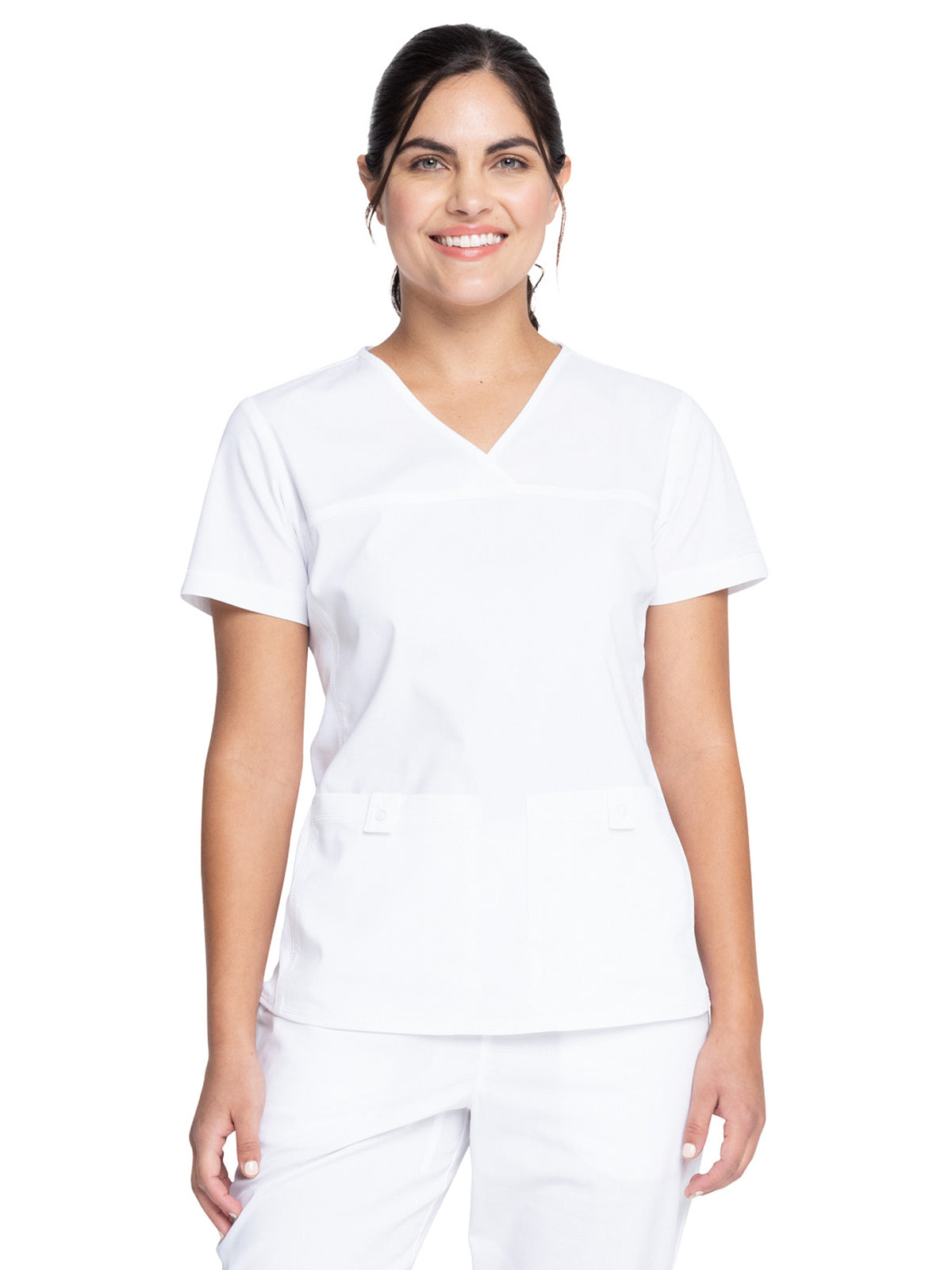 Women's 2-Pocket Knit Panel V-Neck Scrub Top - WW2968 - White