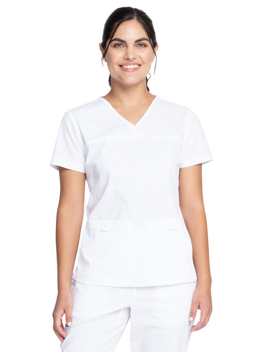 Women's 2-Pocket Knit Panel V-Neck Scrub Top - WW2968 - White