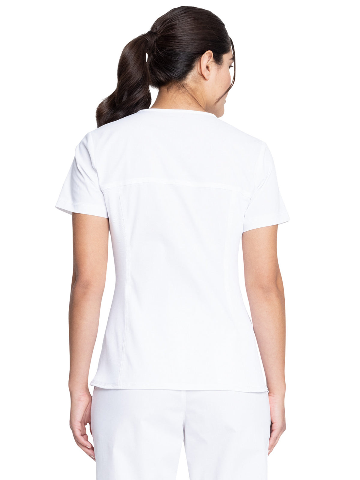 Women's 2-Pocket Knit Panel V-Neck Scrub Top - WW2968 - White