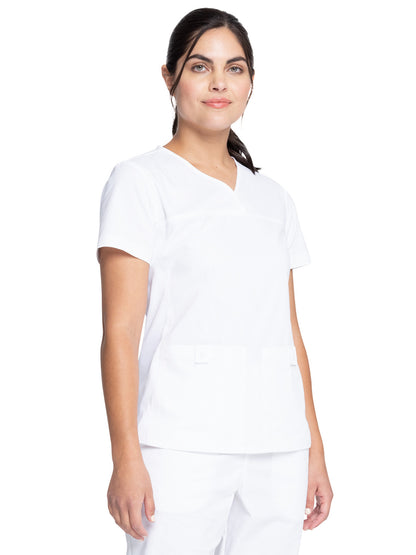 Women's 2-Pocket Knit Panel V-Neck Scrub Top - WW2968 - White