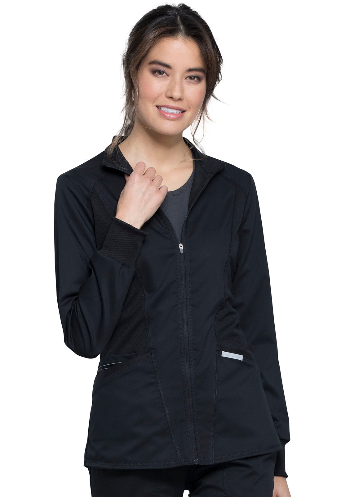 Women's 2-Pocket Zip Front Scrub Jacket - WW301 - Black