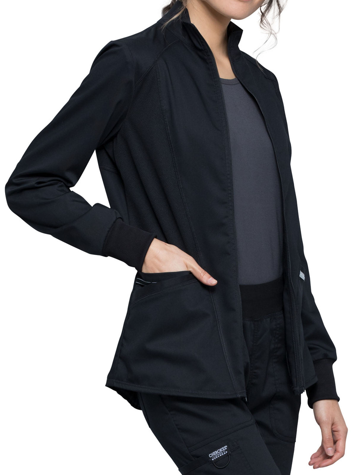 Women's 2-Pocket Zip Front Scrub Jacket - WW301 - Black