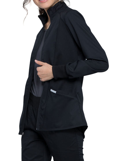 Women's 2-Pocket Zip Front Scrub Jacket - WW301 - Black