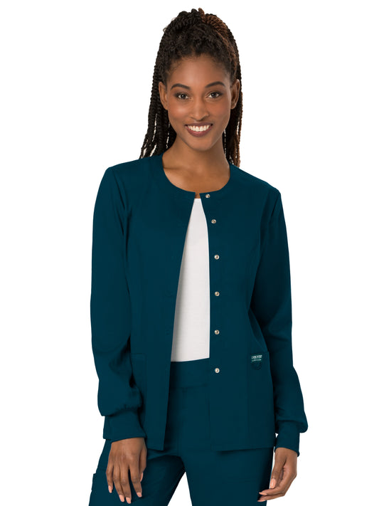 Women's 3-Pocket Snap Front Scrub Jacket - WW310 - Caribbean Blue