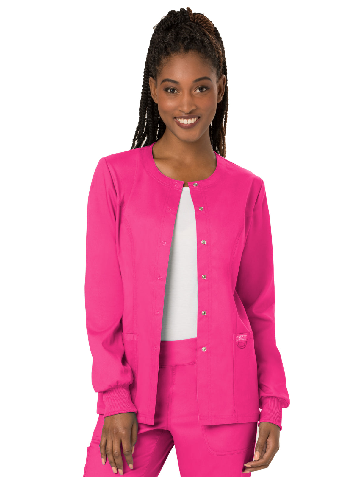 Women's 3-Pocket Snap Front Scrub Jacket - WW310 - Electric Pink