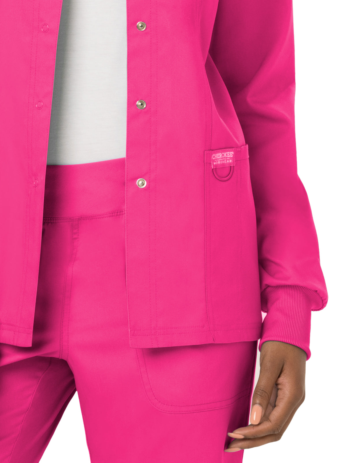 Women's 3-Pocket Snap Front Scrub Jacket - WW310 - Electric Pink