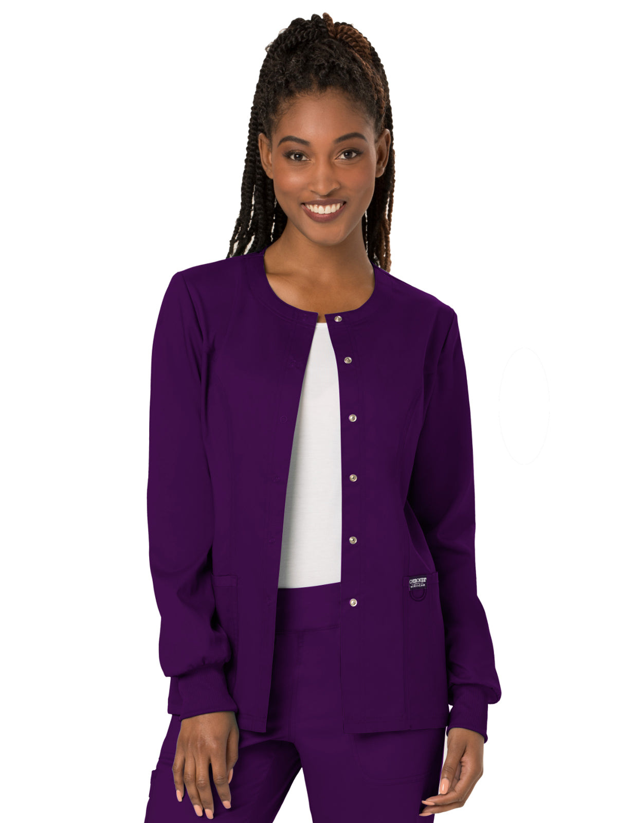 Women's 3-Pocket Snap Front Scrub Jacket - WW310 - Eggplant