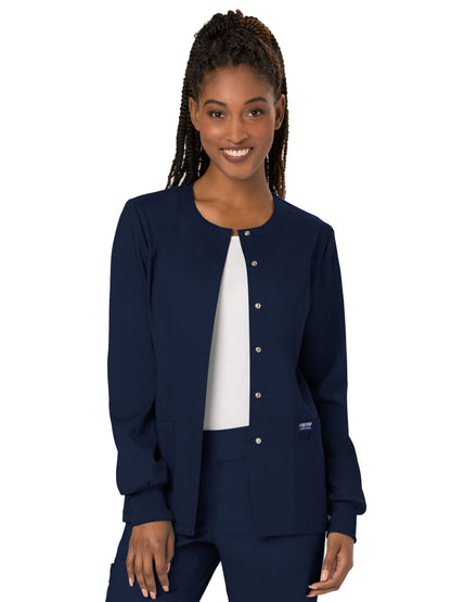 Women's 3-Pocket Snap Front Scrub Jacket - WW310 - Navy