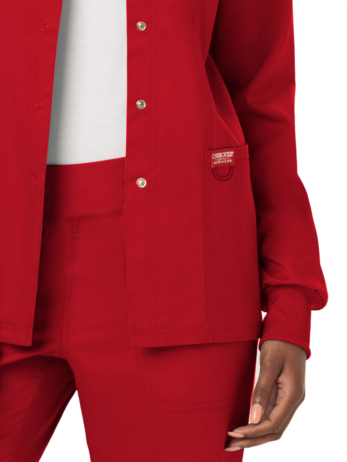 Women's 3-Pocket Snap Front Scrub Jacket - WW310 - Red