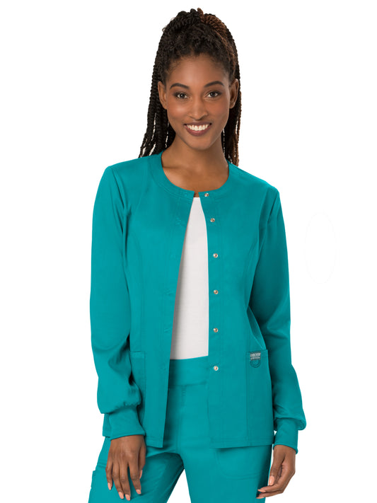 Women's 3-Pocket Snap Front Scrub Jacket - WW310 - Teal Blue