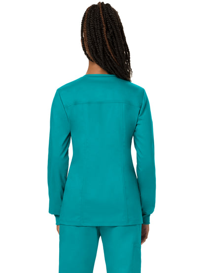 Women's 3-Pocket Snap Front Scrub Jacket - WW310 - Teal Blue