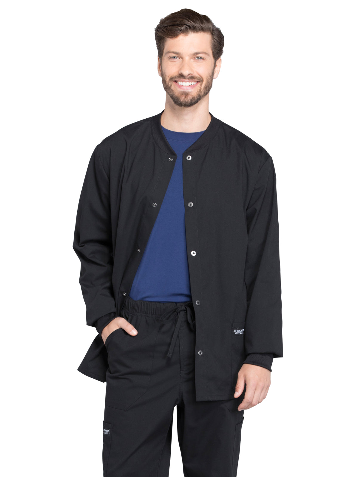 Men's 2-Pocket Snap Front Scrub Jacket - WW360 - Black