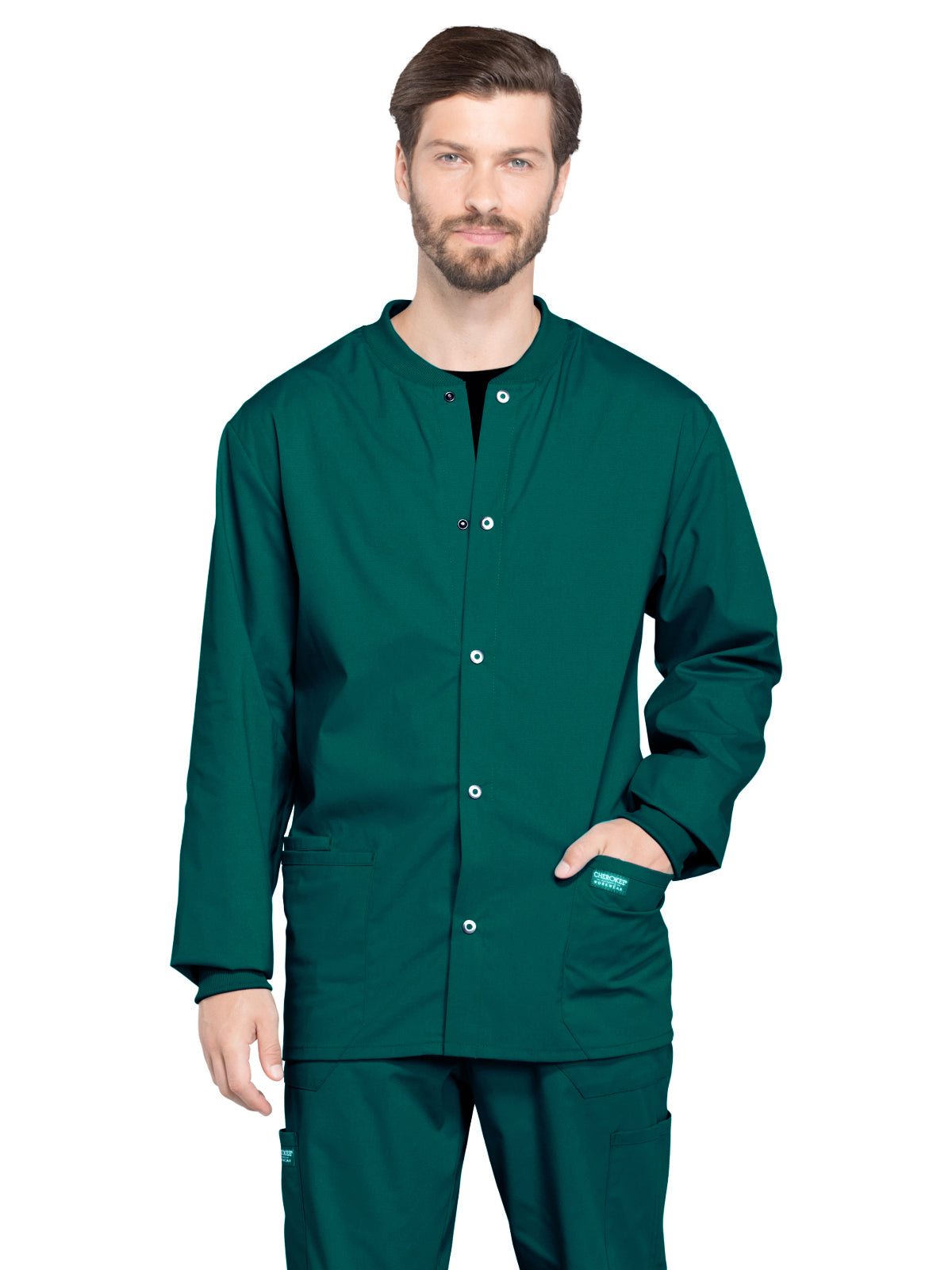 Men's 2-Pocket Snap Front Scrub Jacket - WW360 - Hunter Green