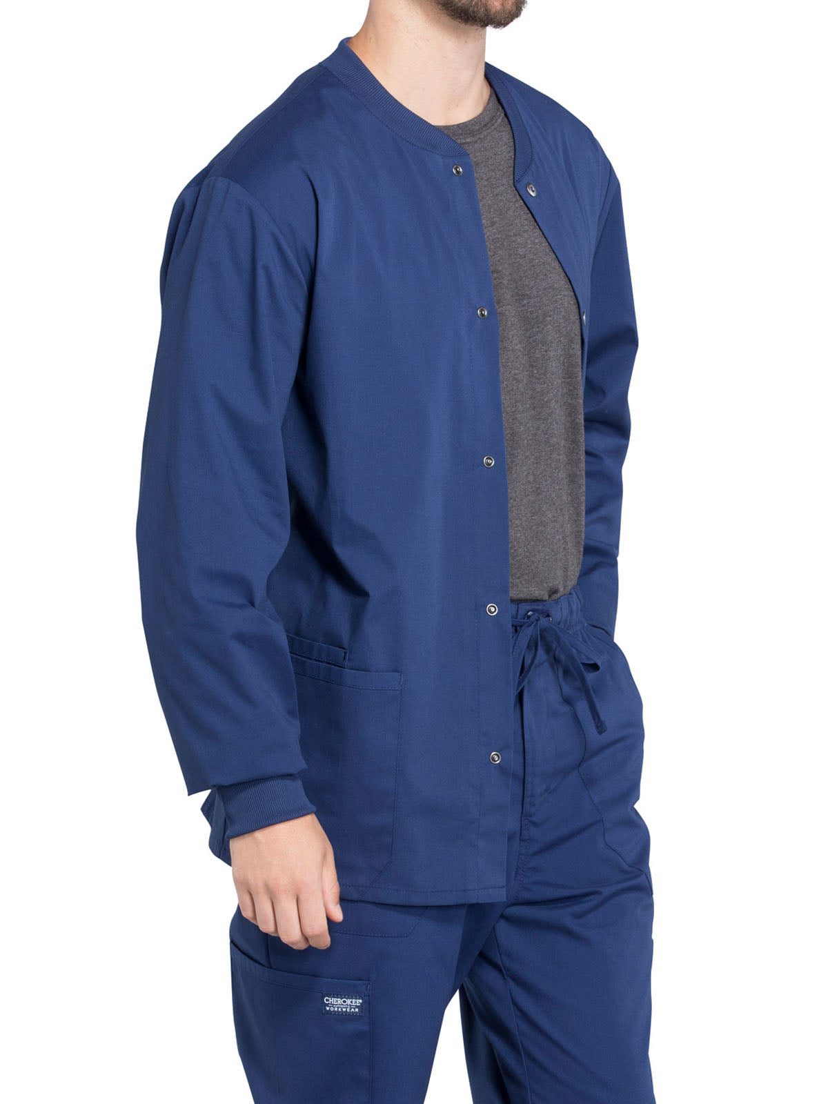 Men's 2-Pocket Snap Front Scrub Jacket - WW360 - Navy