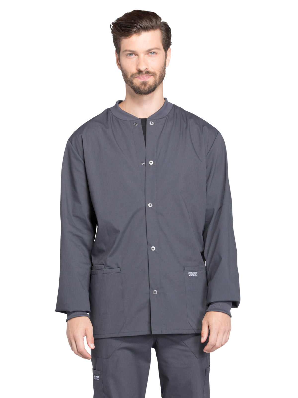 Men's 2-Pocket Snap Front Scrub Jacket - WW360 - Pewter