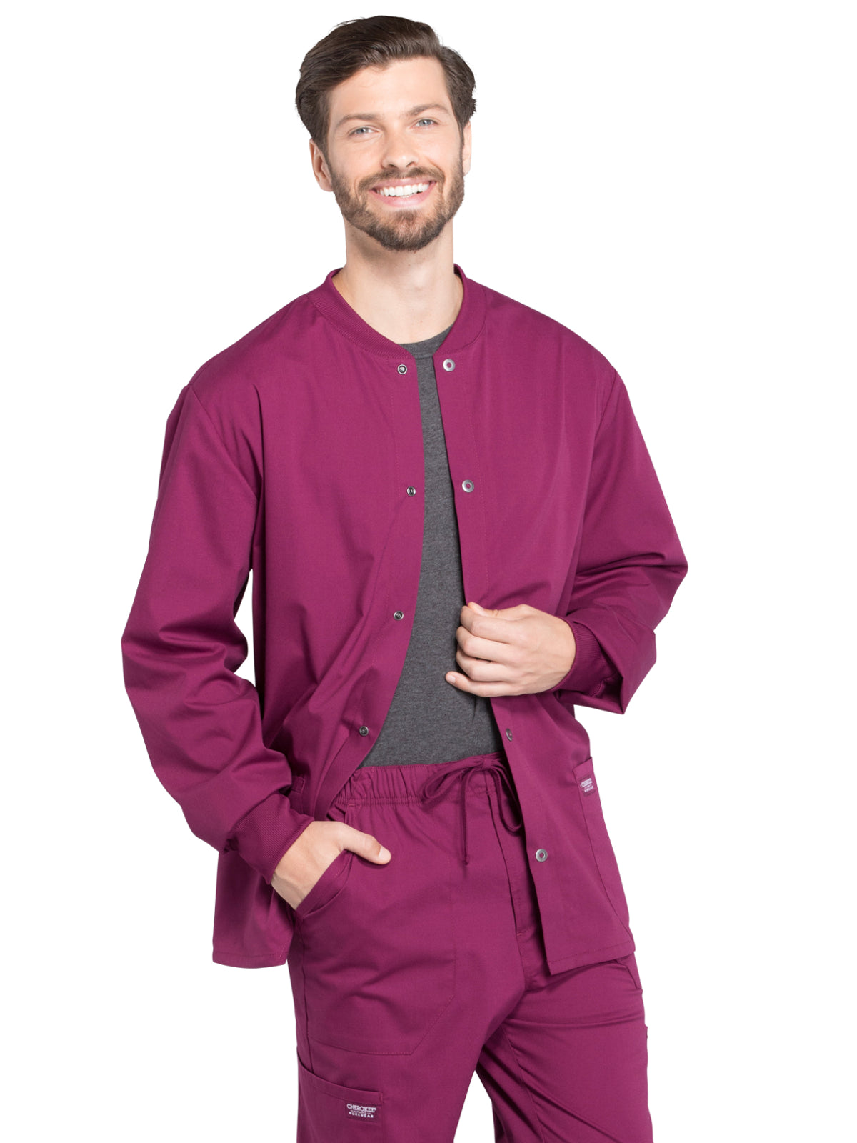 Men's 2-Pocket Snap Front Scrub Jacket - WW360 - Wine