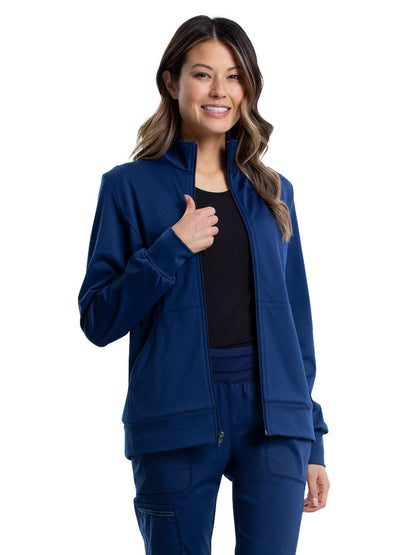 Women's 3-Pocket Zip Front Knit Scrub Jacket - WW371 - Navy