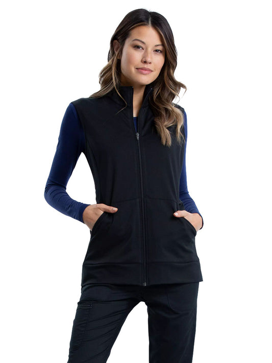 Women's 3-Pocket Zip Front Knit Vest - WW521 - Black